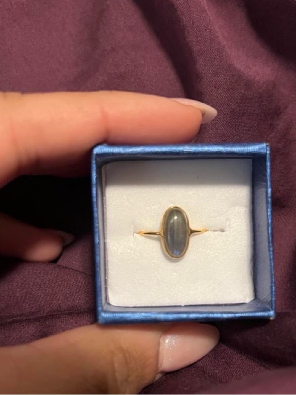 NEW 18k solid yellow gold ring with labradorite size 7